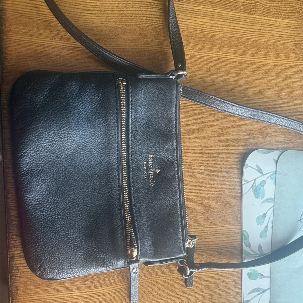 kate spade Black Pebbled Leather Slim Crossbody with Gold Hardware